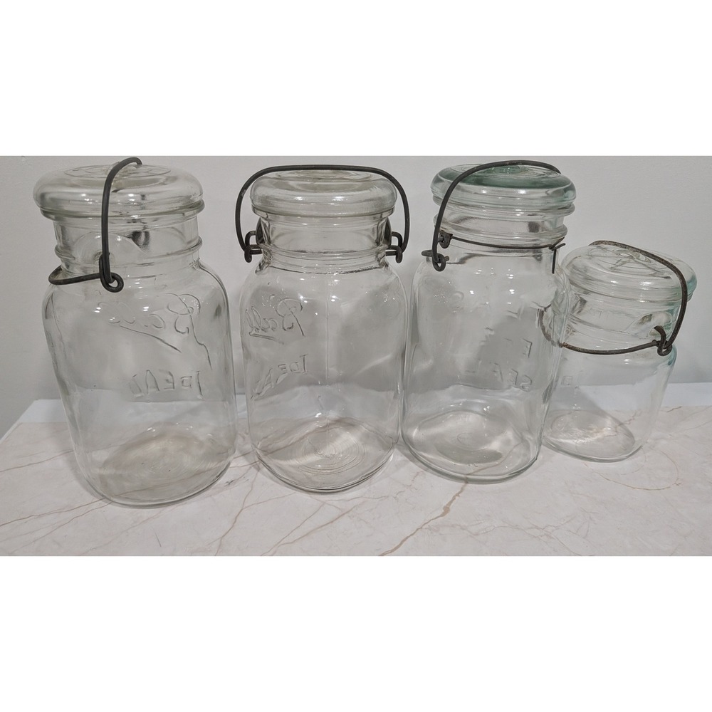 Vintage Ball Ideal and Atlas E-Z Seal Glass Canning Jars with Wire Bail Lids 4pc - Picture 4 of 6